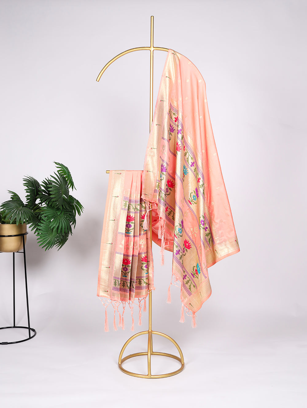 Peach Traditional Paithani Dupatta