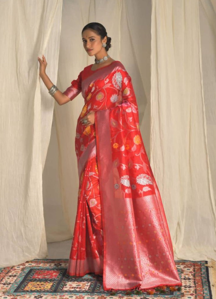 Soft Orgenza Silk Zari Weaving Saree