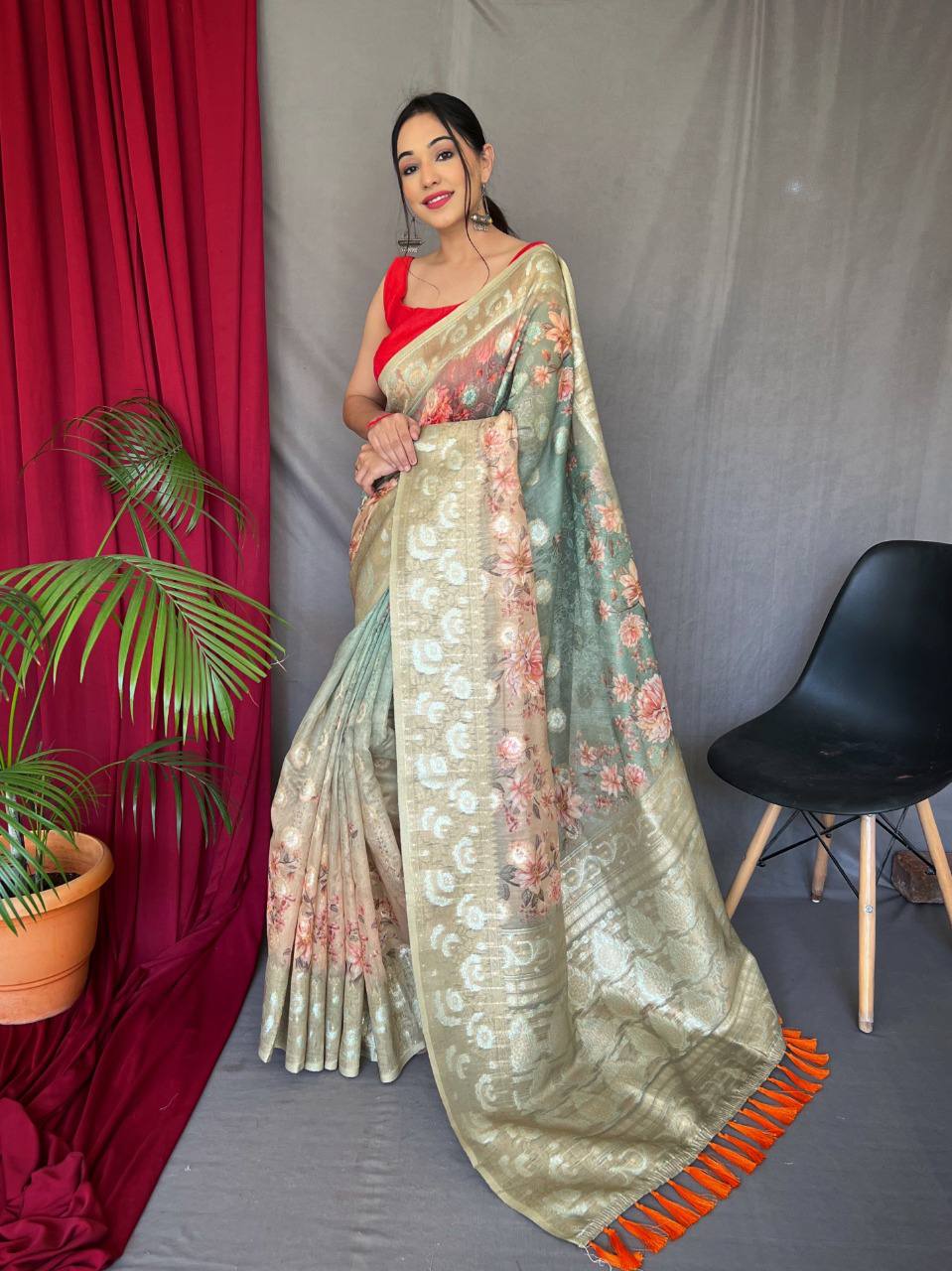 PURE MUSHROOM SILK MX ZARI SAREE
