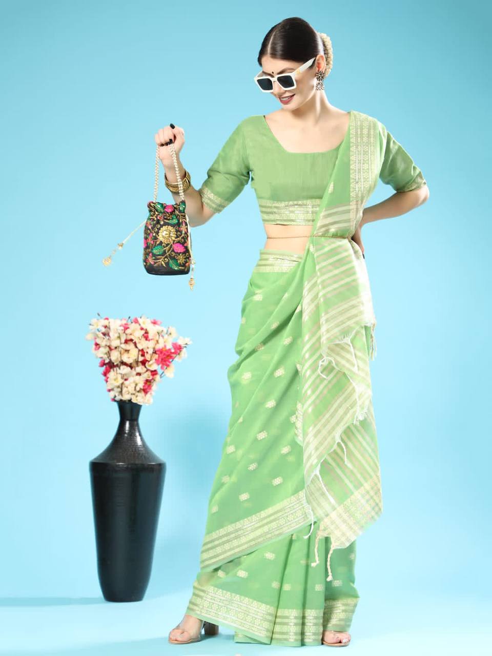 Chanderi Chikankari Weaving Saree