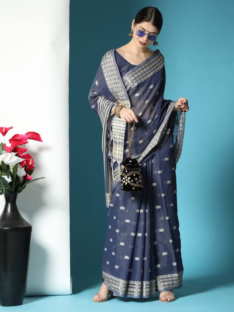 Chanderi Chikankari Weaving Saree