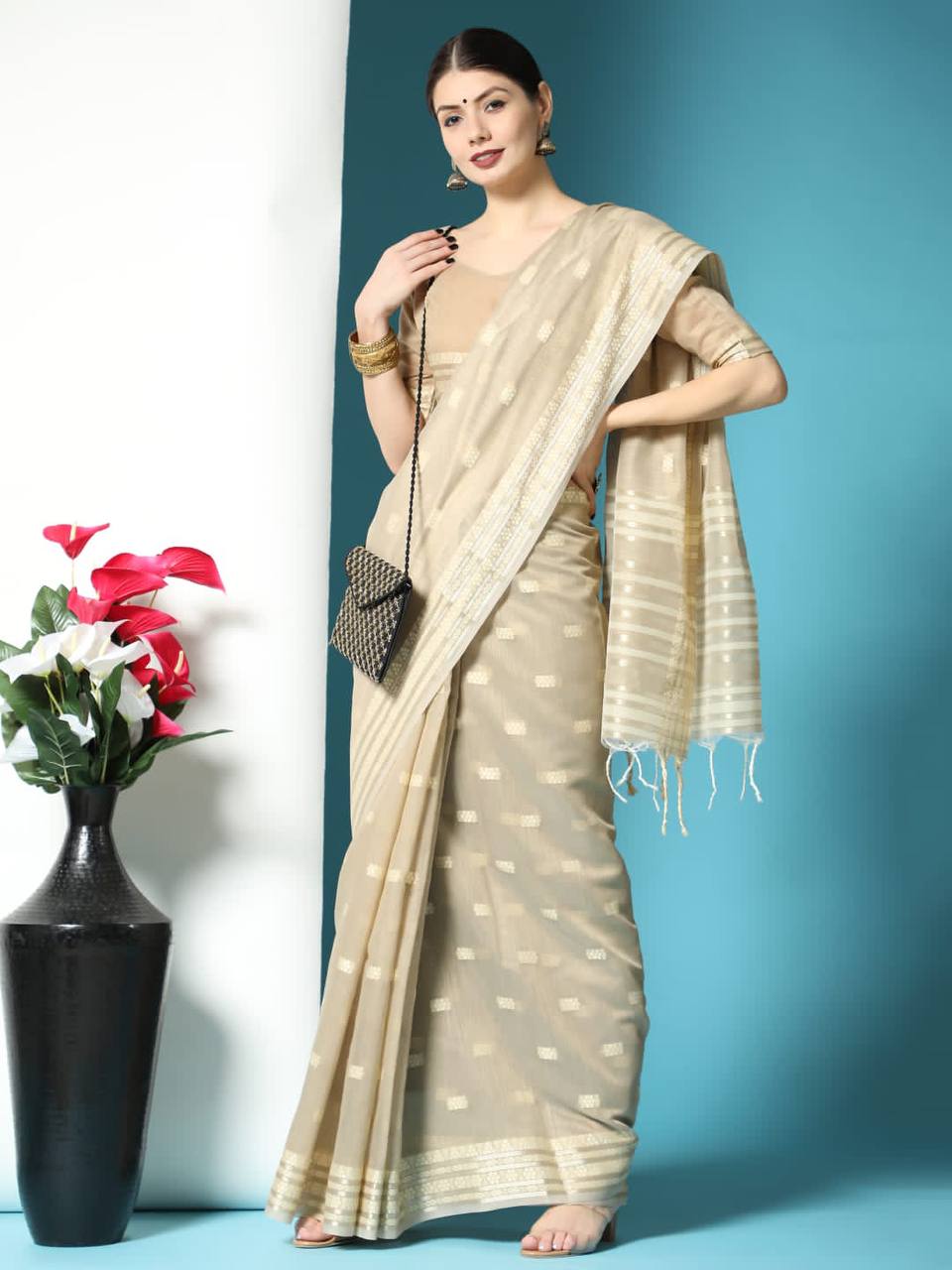 Chanderi Chikankari Weaving Saree