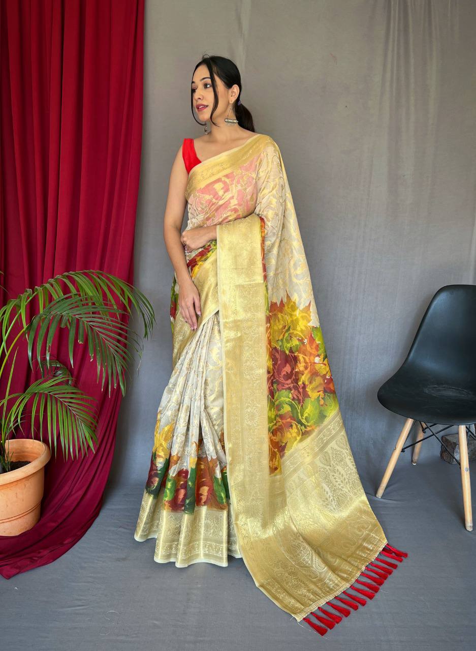Organza Zari Sweaving Saree