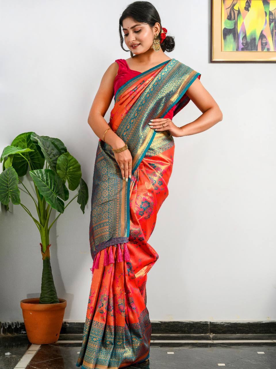 HEAVY GOLDEN CONTRAST BIG WEAVING BORDER SAREE