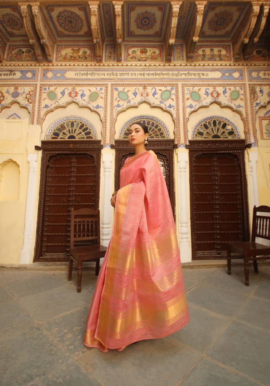 Tussue Linen Silk Weaving Saree