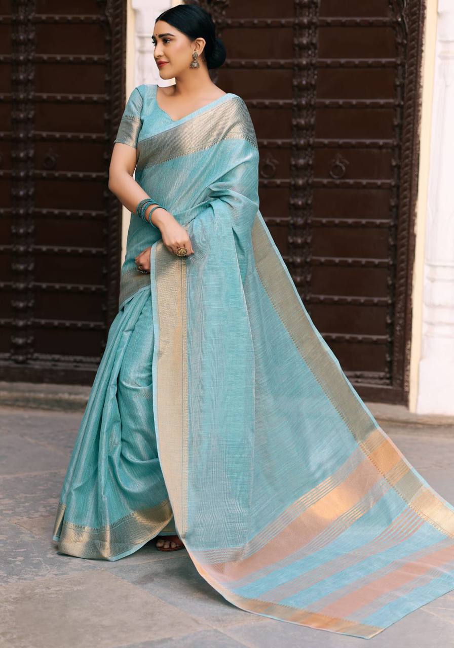 Tussue Linen Silk Weaving Saree