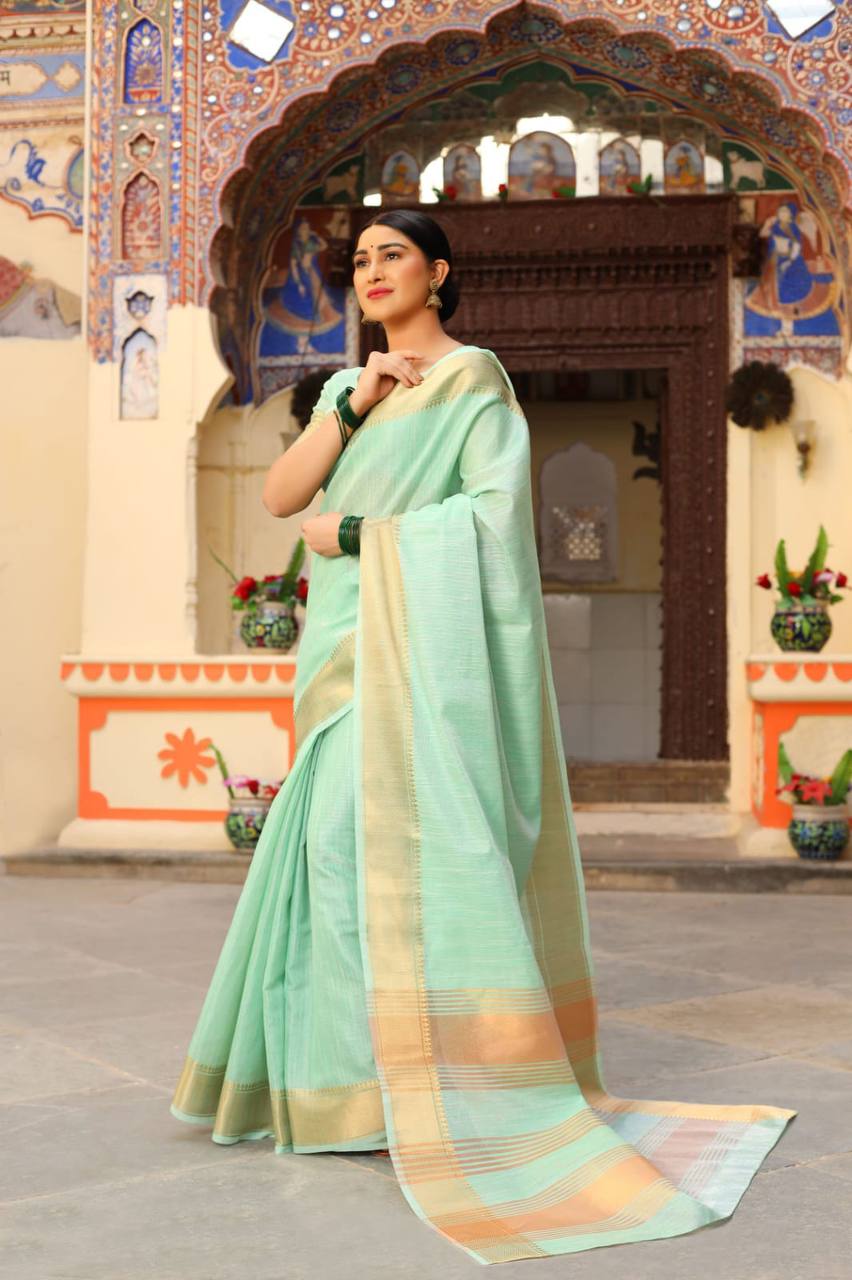 Tussue Linen Silk Weaving Saree