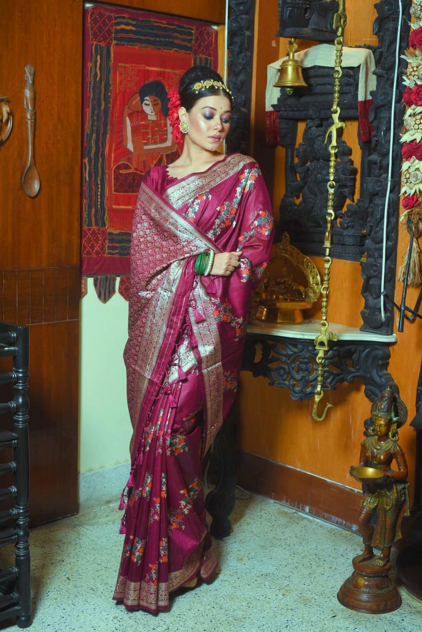 Tussar Silk Jamdani Weaving Saree