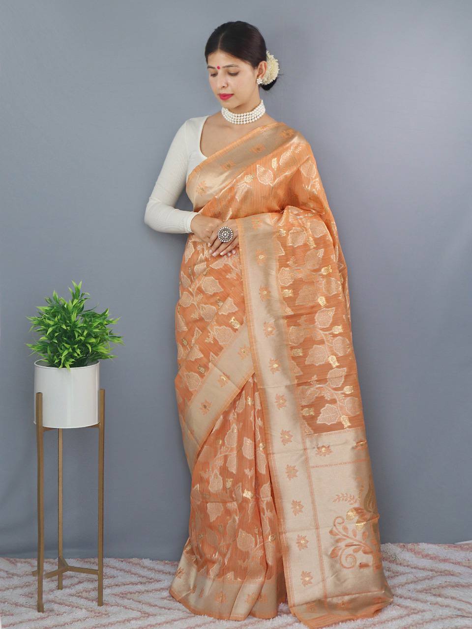 Pure Slub Linen Saree