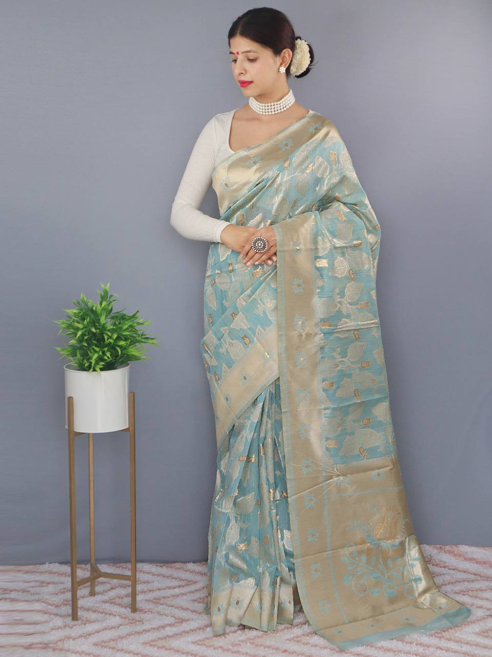Pure Slub Linen Saree
