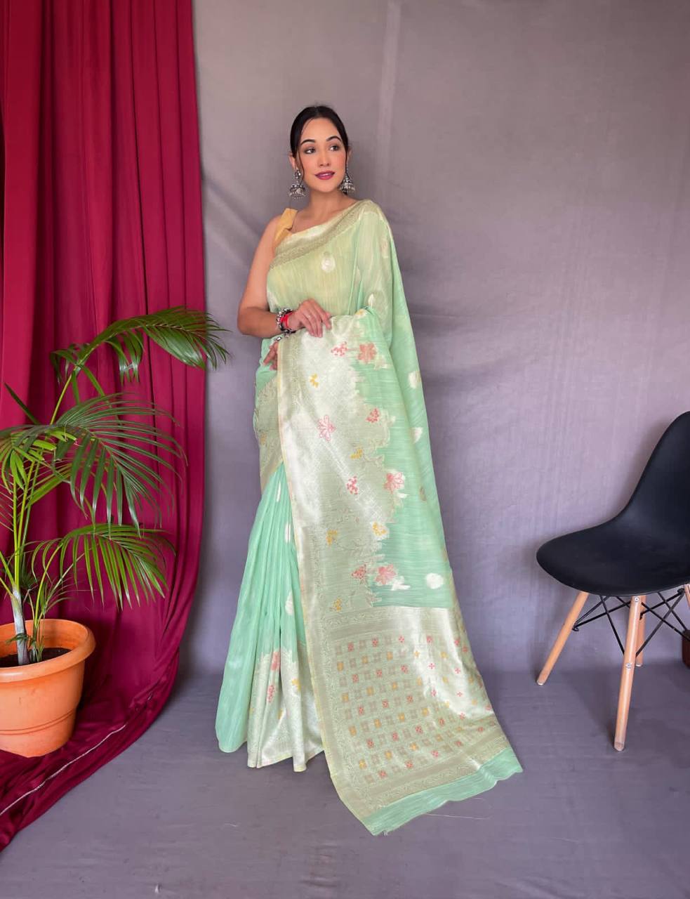 Pure LINEN SLUB Silk Saree