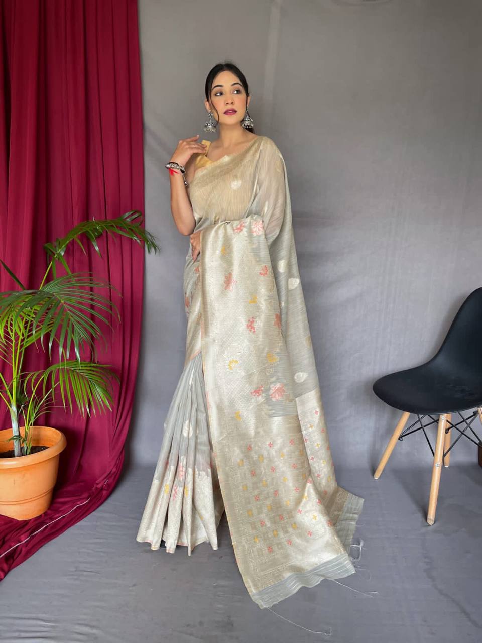 Pure LINEN SLUB Silk Saree