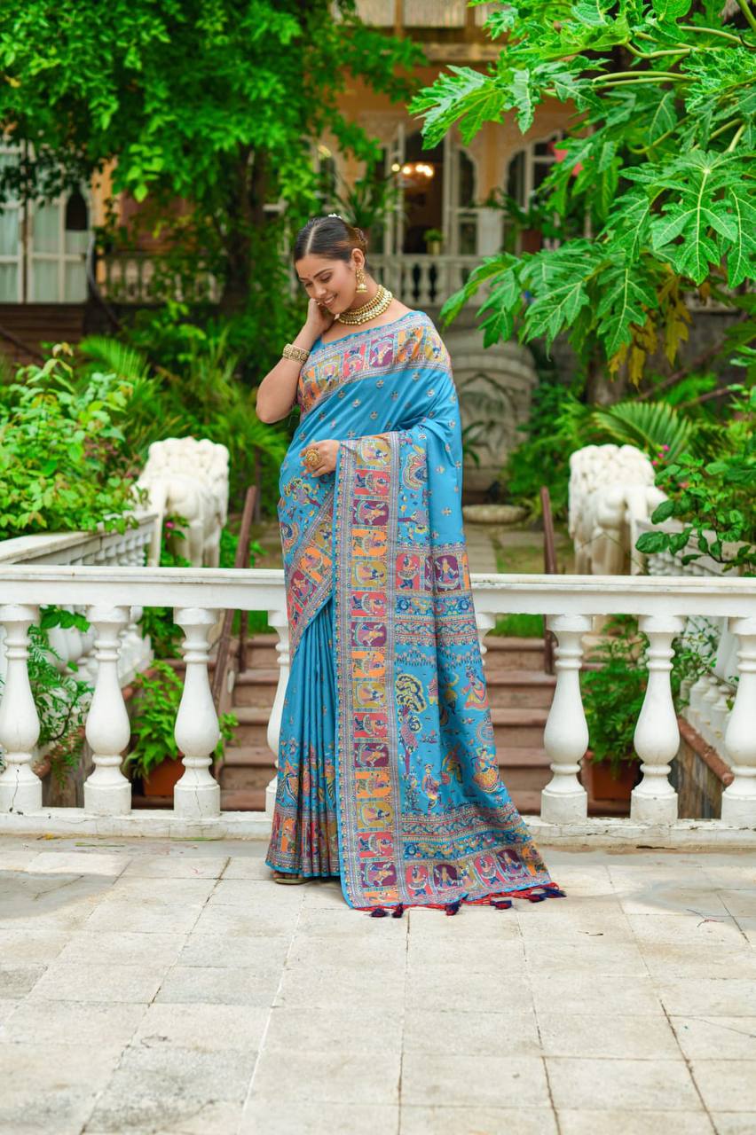 Soft Kashmiri Pashmina Silk Weaving Saree