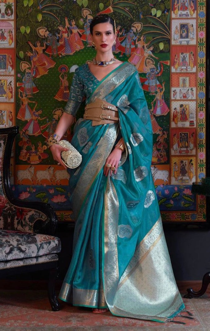 TWO TONE HANDLOOM WEAVING ORGANZA SAREES