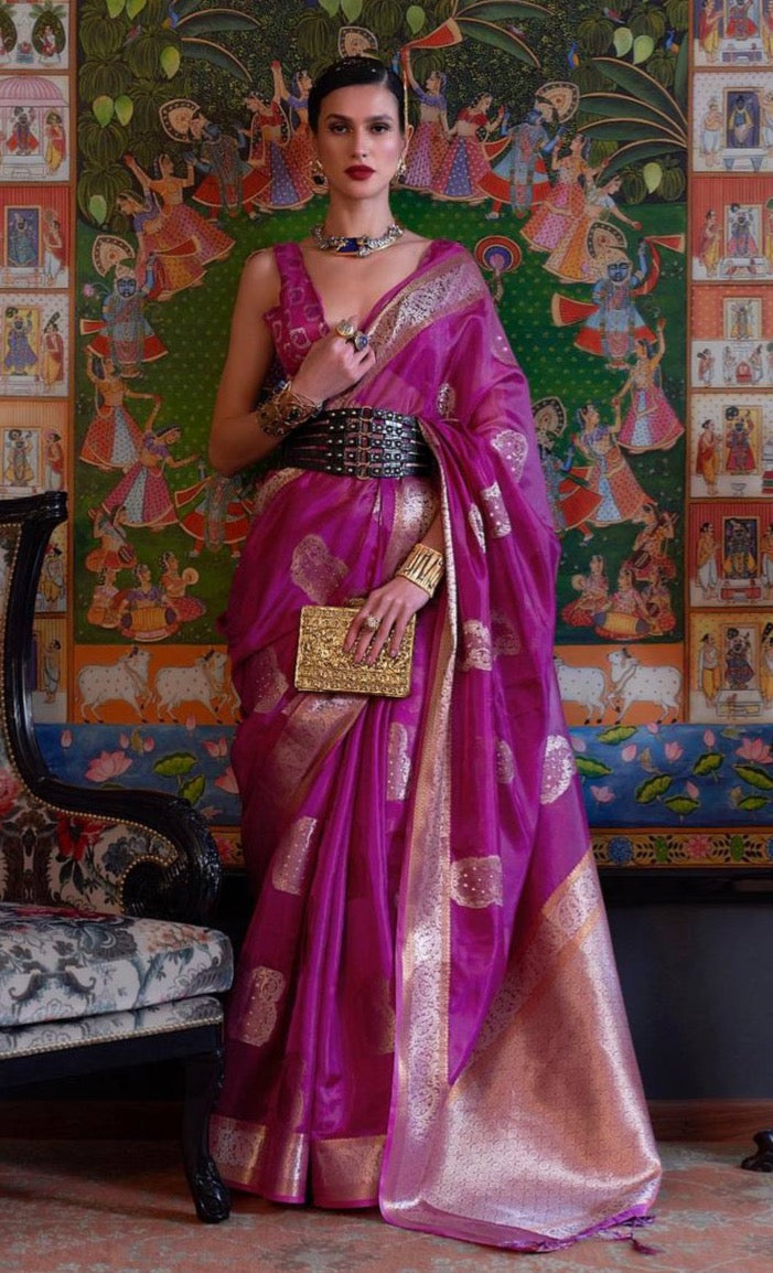 TWO TONE HANDLOOM WEAVING ORGANZA SAREES