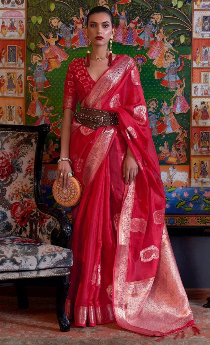 TWO TONE HANDLOOM WEAVING ORGANZA SAREES