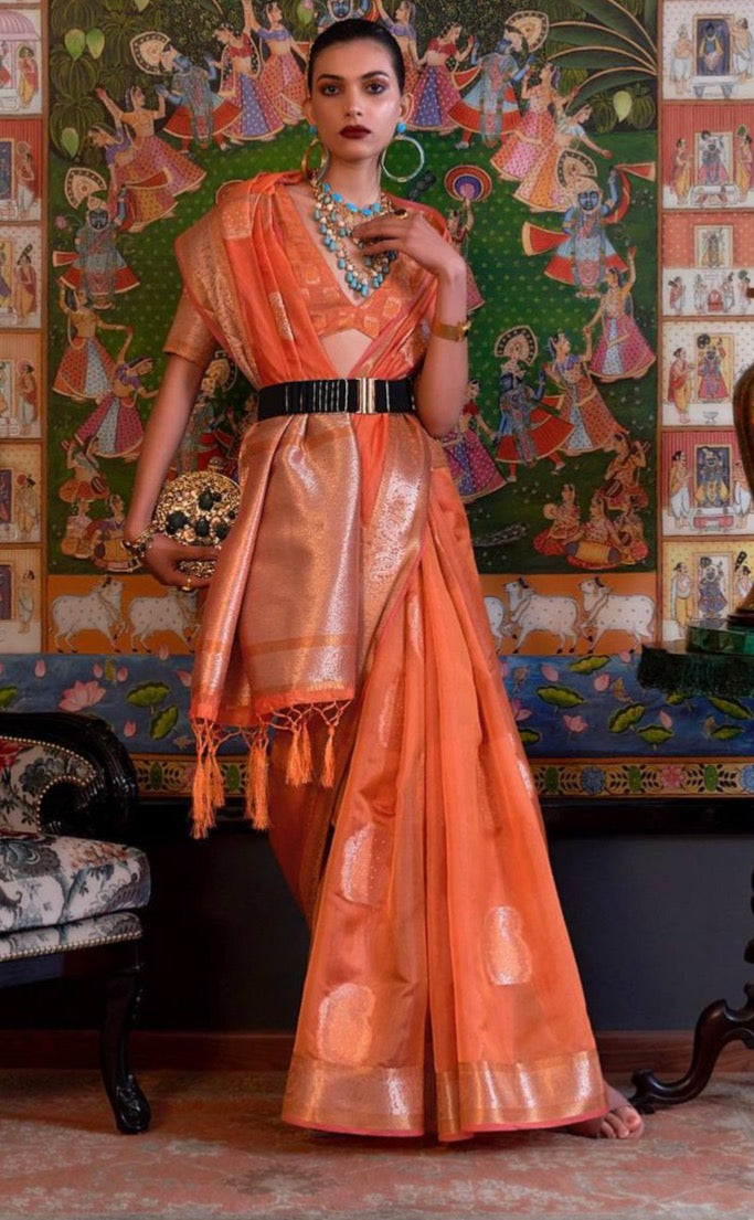 TWO TONE HANDLOOM WEAVING ORGANZA SAREES