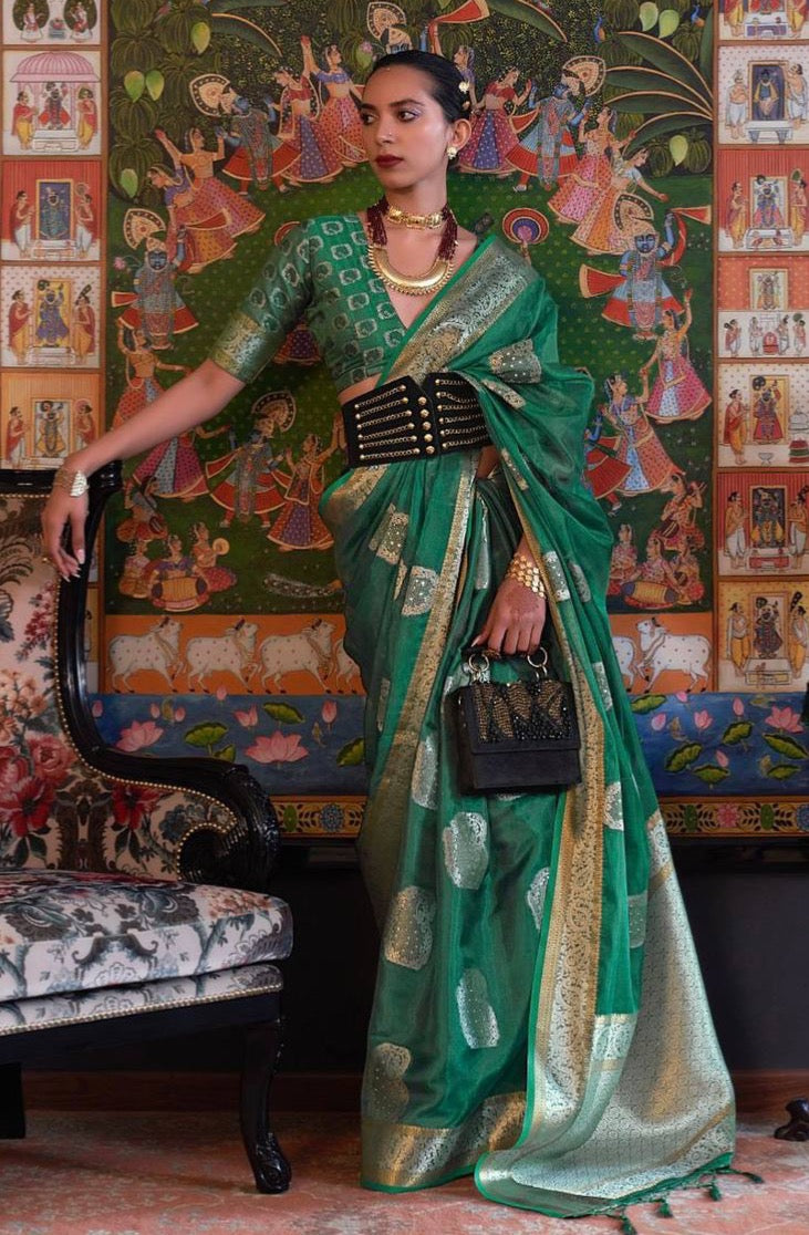 TWO TONE HANDLOOM WEAVING ORGANZA SAREES