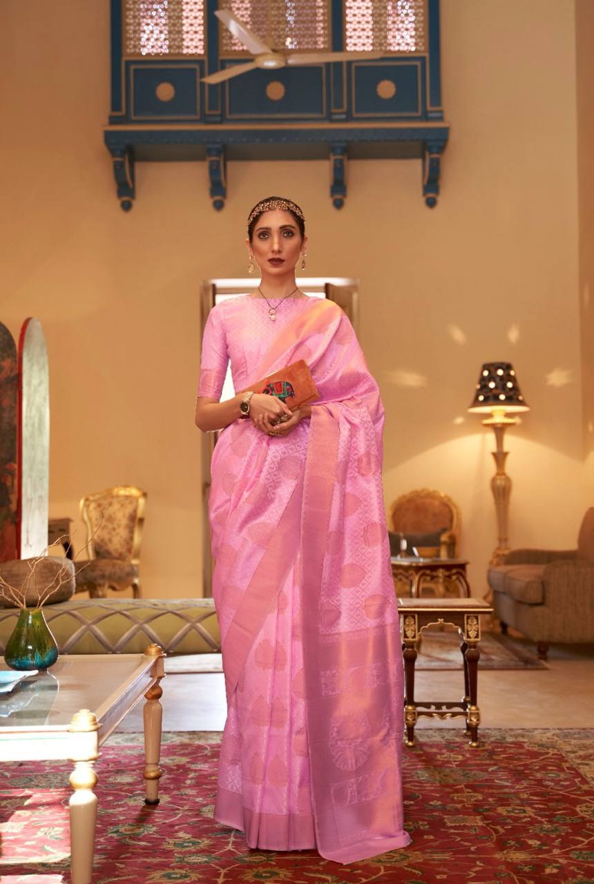 Copper Zari Handloom Weaving Silk Saree