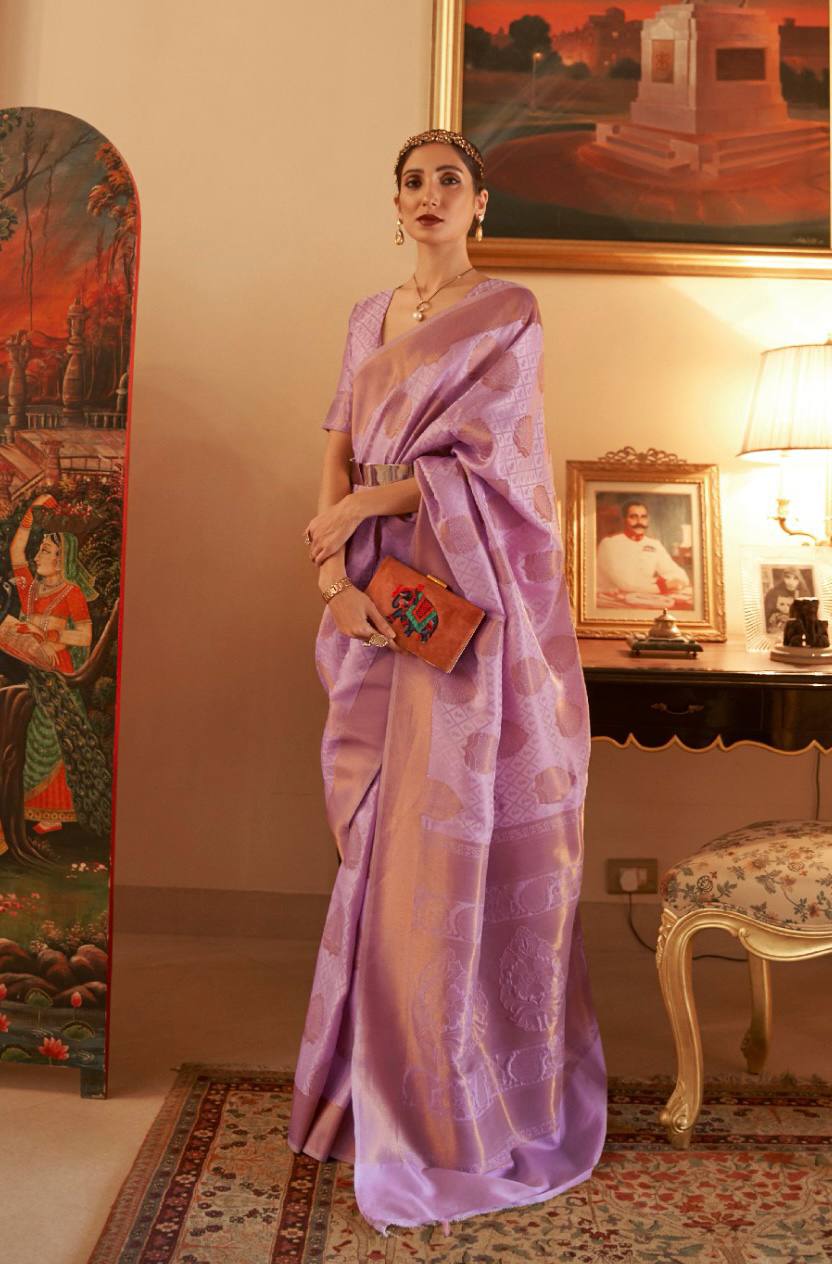 Copper Zari Handloom Weaving Silk Saree