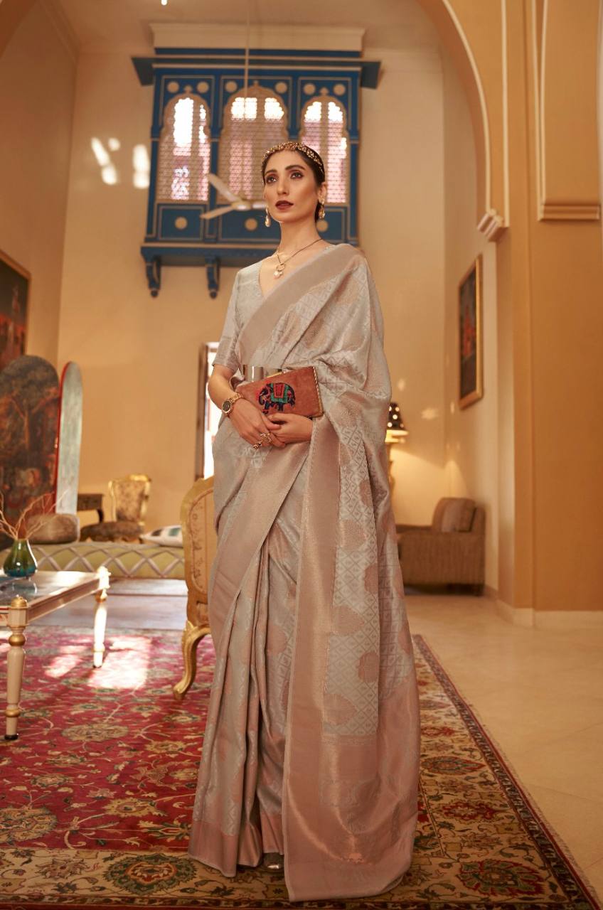 Copper Zari Handloom Weaving Silk Saree