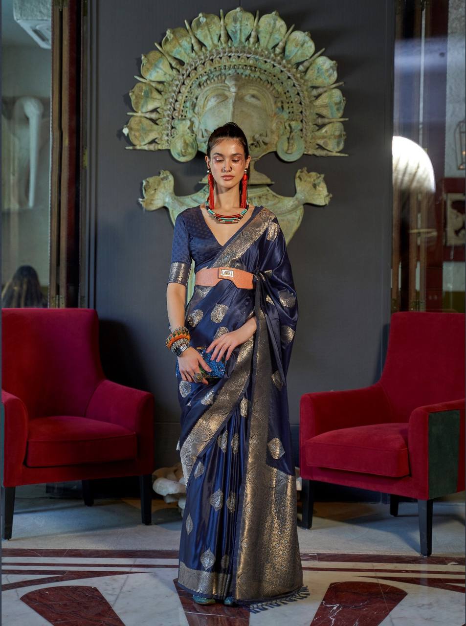 Nylon Pure Satin Handloom Weaving Saree