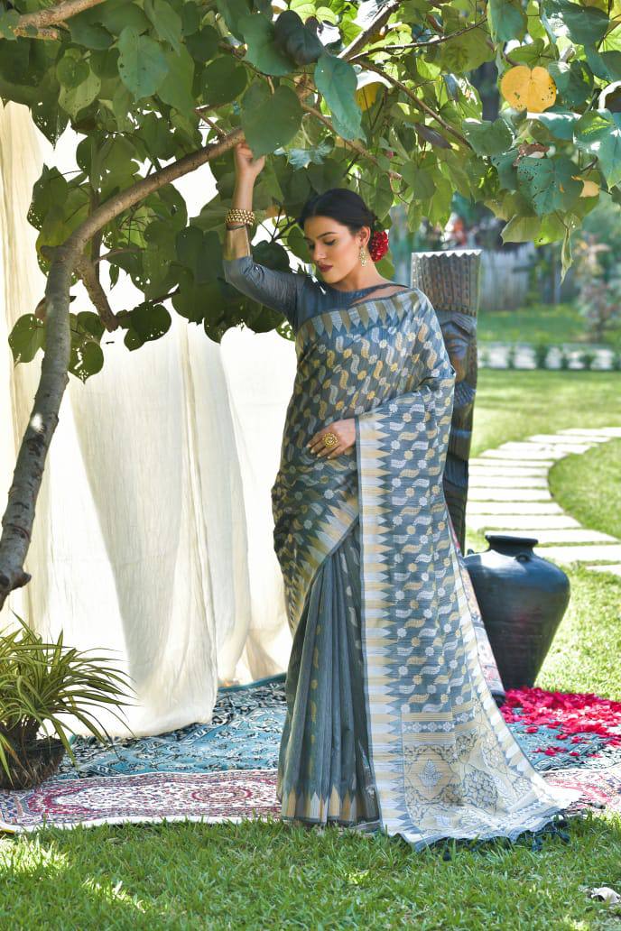 Pure Tussar Silk Jamdani Weaving Saree