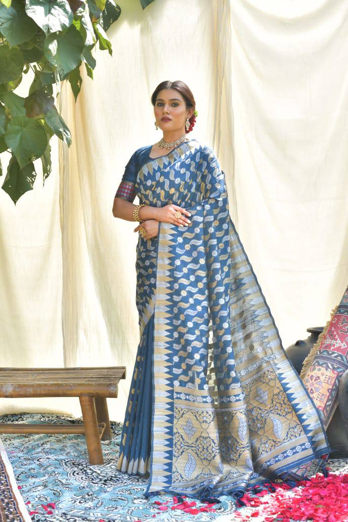 Pure Tussar Silk Jamdani Weaving Saree