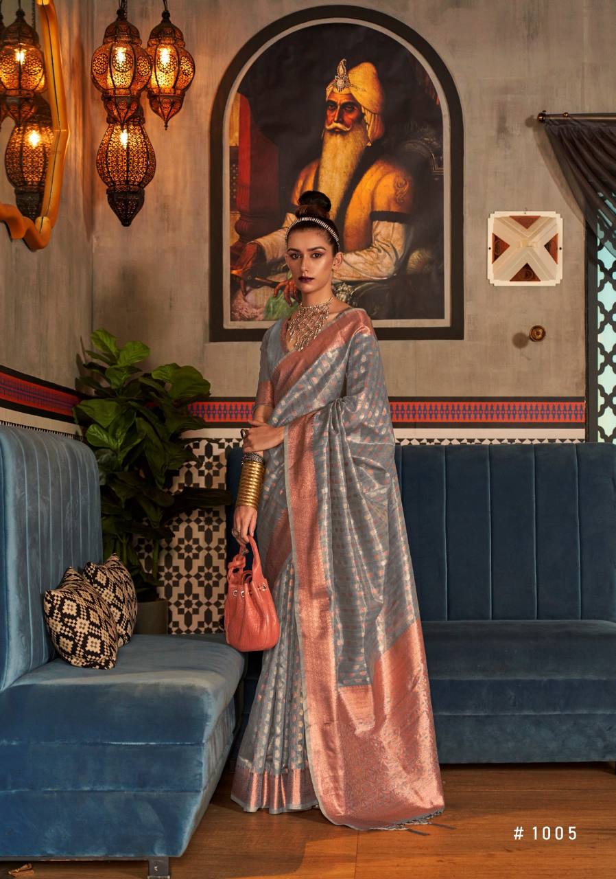 TISSUE WITH COPPER SILVER SAREES