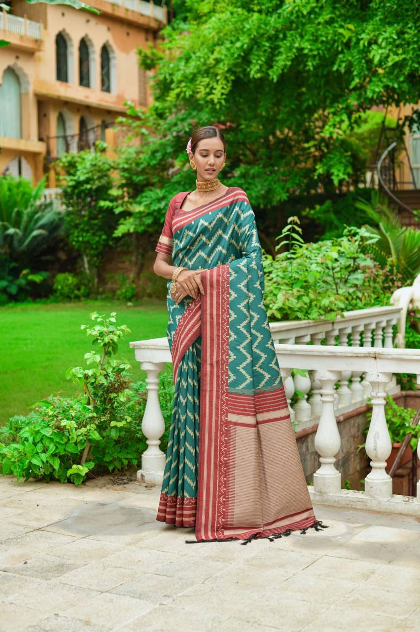Soft Raw Silk Two tone Weaving Saree