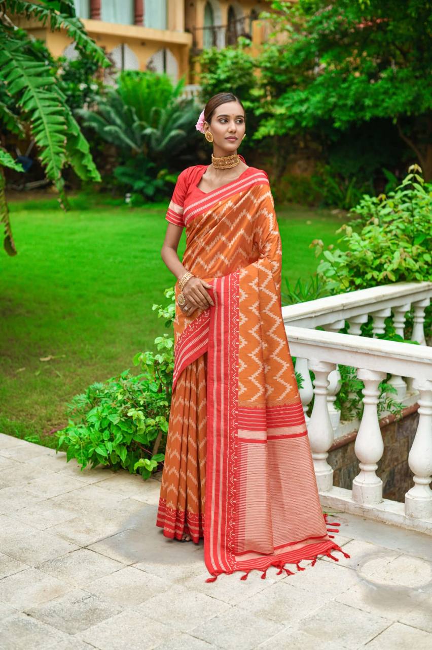 Soft Raw Silk Two tone Weaving Saree