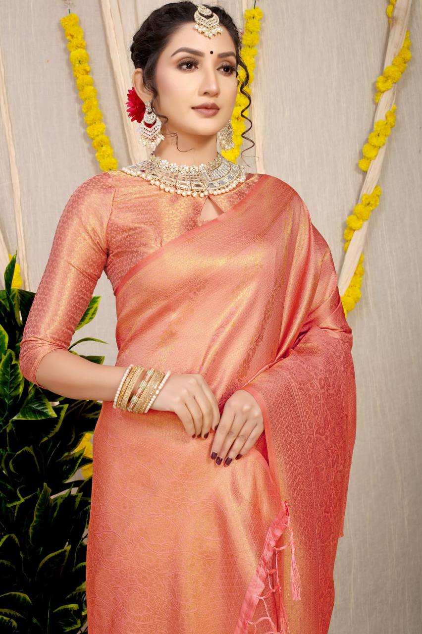 Orange Pure Kanchipuram Silk Sarees In Pure Gold Zari
