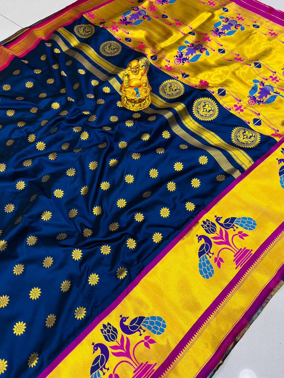 Blue Paithani Pure Silk Handloom Saree With Pure Jari