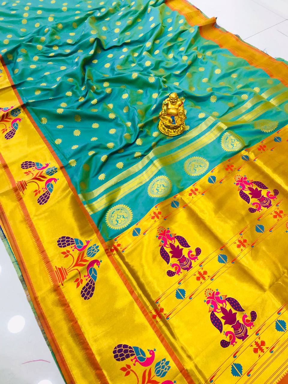 Sky Blue Paithani Pure Silk Handloom Saree With Pure Jari