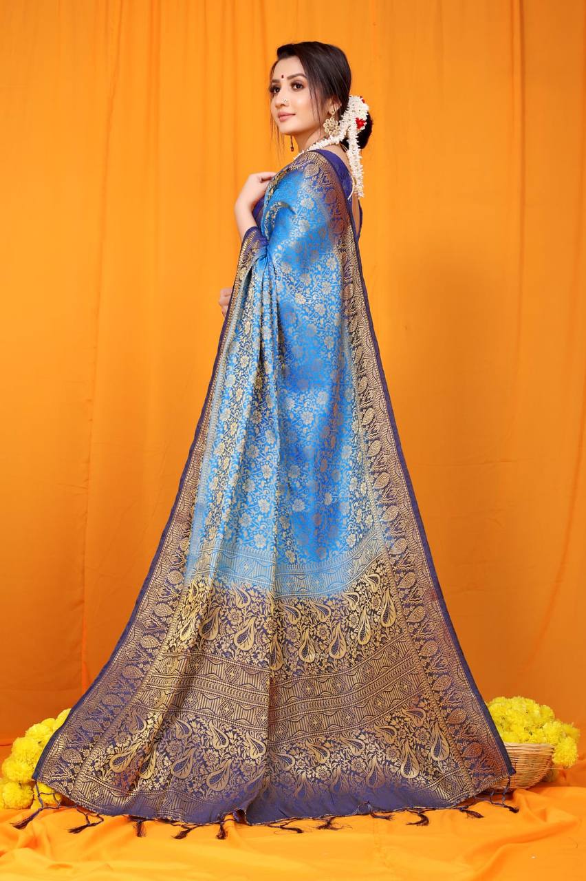 Aqua-Blue Pure Softly Silk Handloom Saree