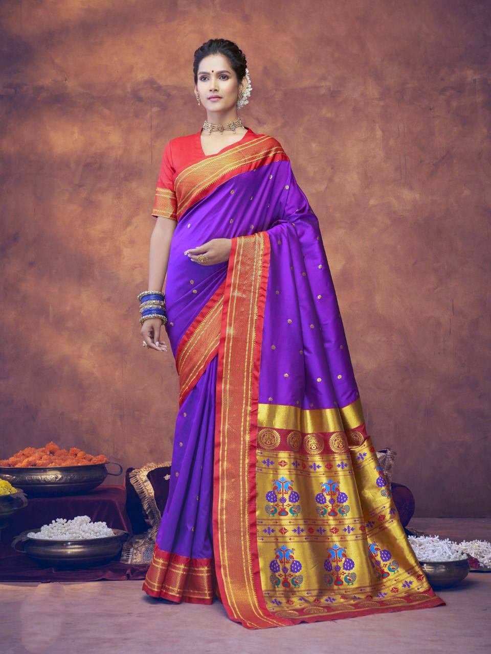 Blue Soft Silk With Gold Zari
