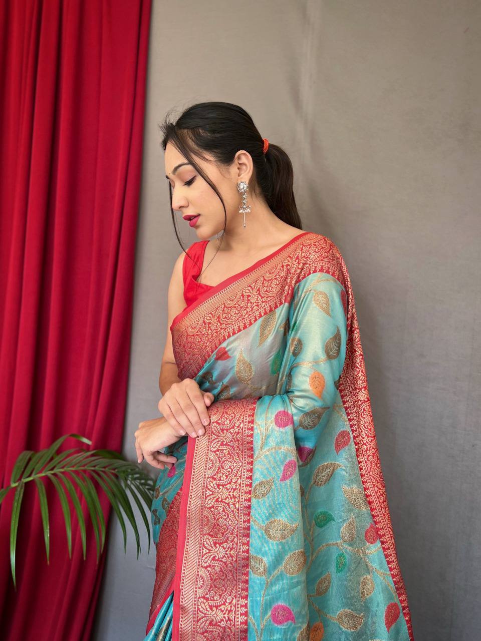 Sky Blue Pure Tissue Silk Saree With Zari Weaving