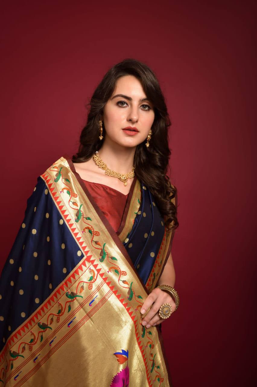 Blue Banarasi Soft Silk Paithani Saree With Fancy Meena