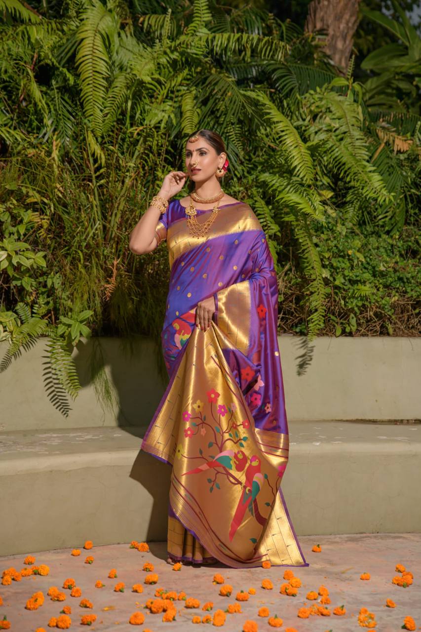 Blue Paithani Pure Silk Handloom Saree With Pure Jari