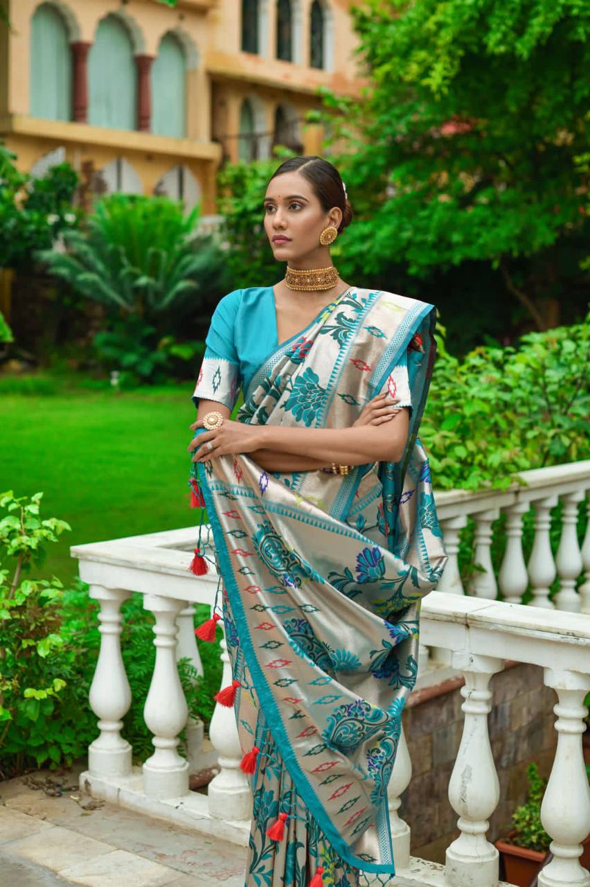 Blue Banarasi Soft Silk Paithani Saree