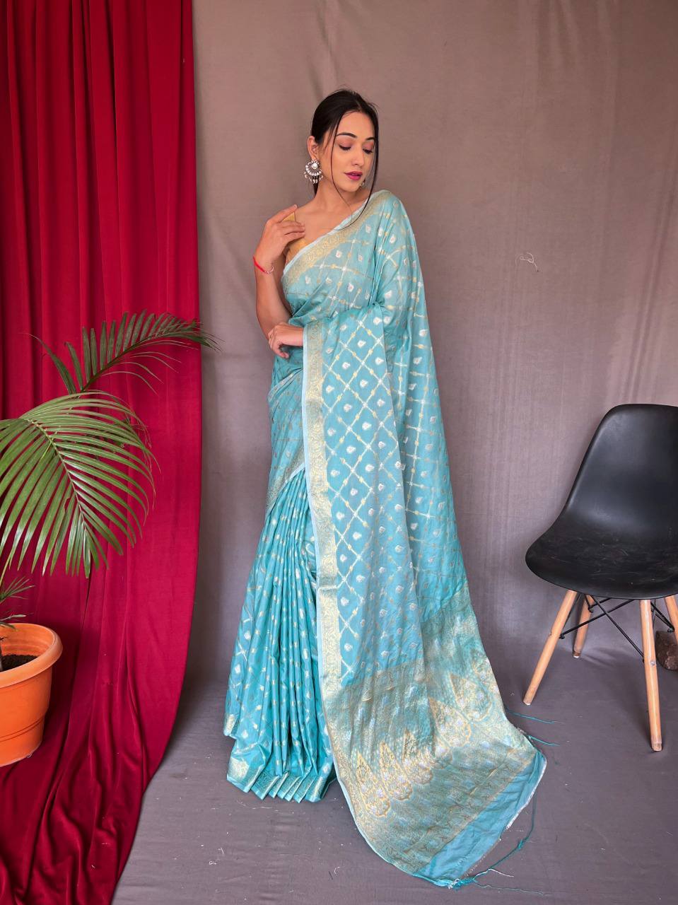 Sky Blue Pure Muslin Soft Silk Saree