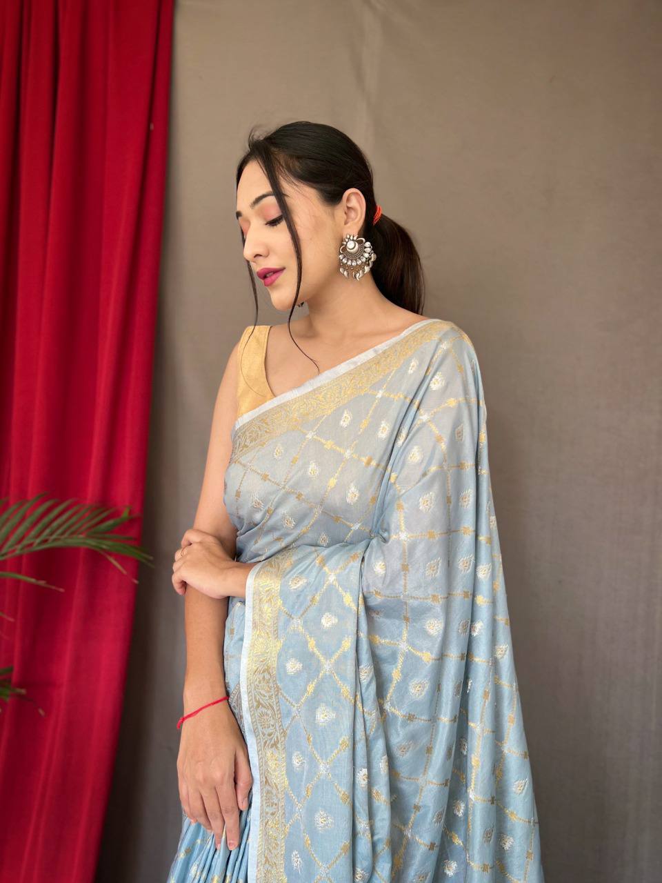 Grey Pure Muslin Soft Silk Saree