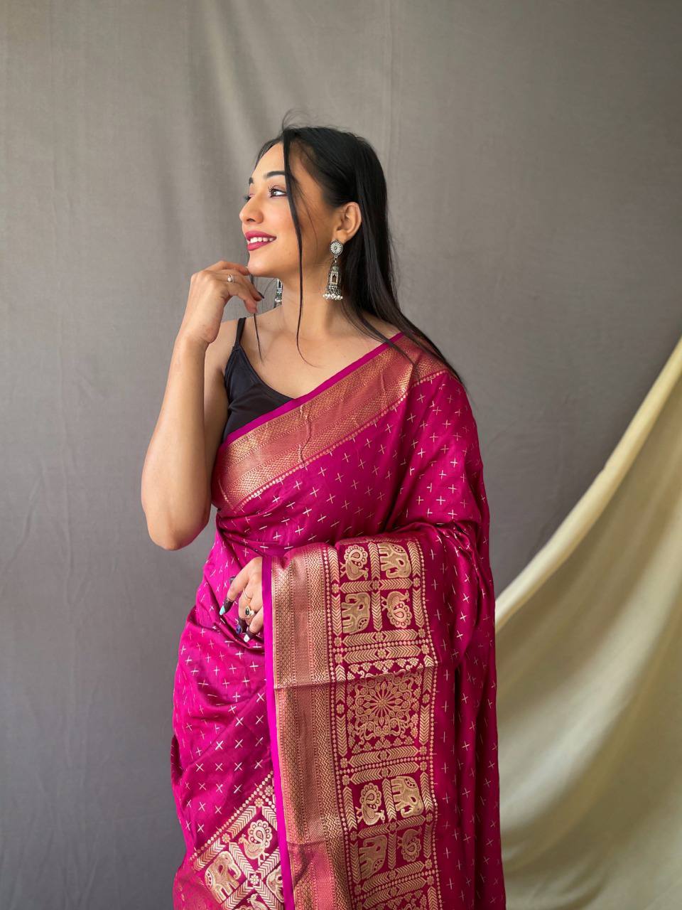Rani Heavy Copper Jacquard Weaving Border Handloom Saree