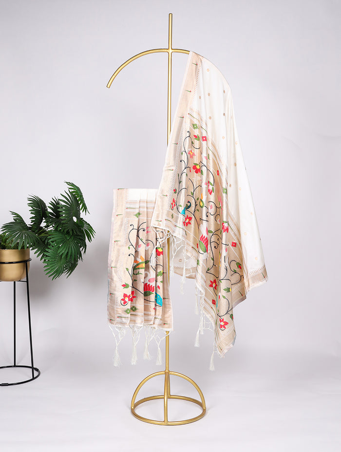 Cream Traditional Paithani Dupatta