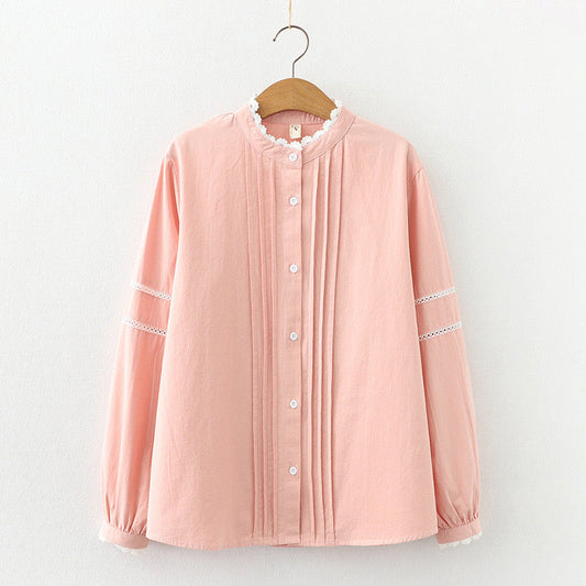 Pure Cotton Pleated Shirt With Lace Work