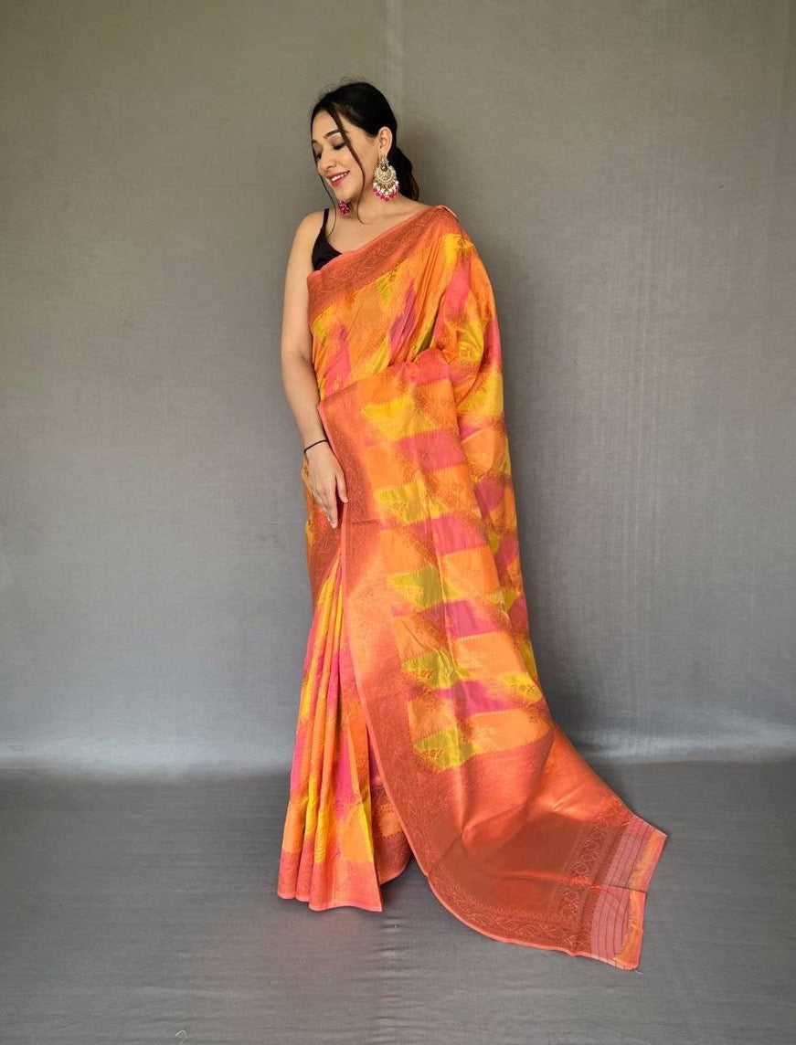 Pure Tissue Silk Saree with Gold Zari and Multi-Colored Weaving