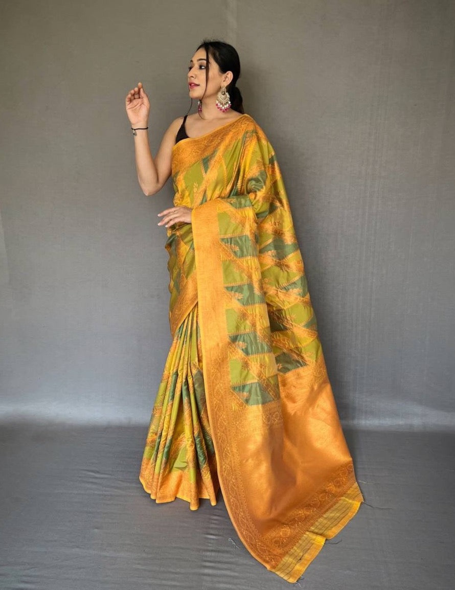 Pure Tissue Silk Saree with Gold Zari and Multi-Colored Weaving