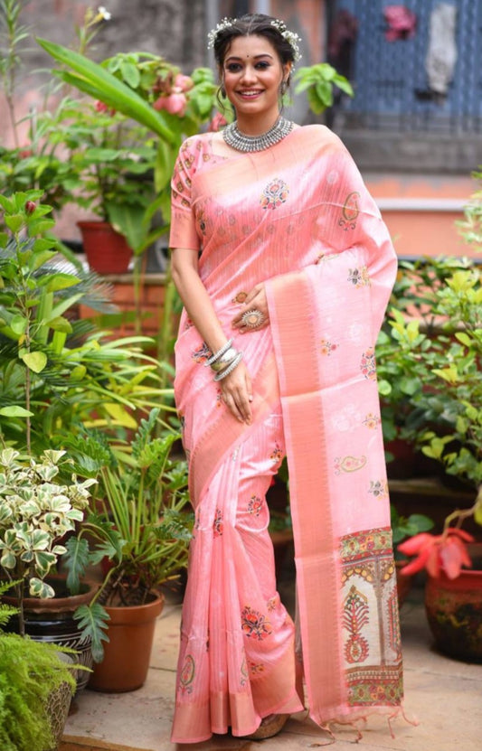 Tussar Silk Saree With Unique Slub Weaving Pattern And Beautiful Print