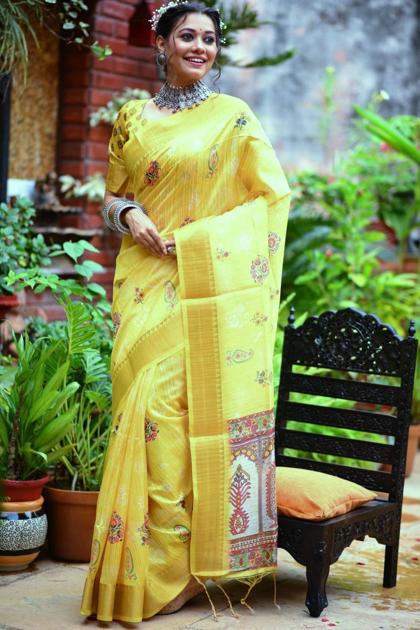 Tussar Silk Saree With Unique Slub Weaving Pattern And Beautiful Print