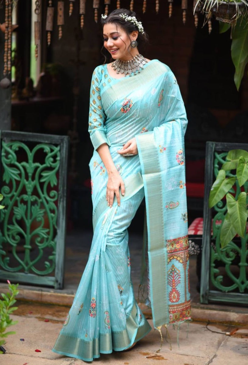 Tussar Silk Saree With Unique Slub Weaving Pattern And Beautiful Print